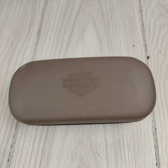Harley Davidson Hard Eyeglass Sunglasses CASE Clamshell Tan‎ Black Embossed Logo - Picture 1 of 5